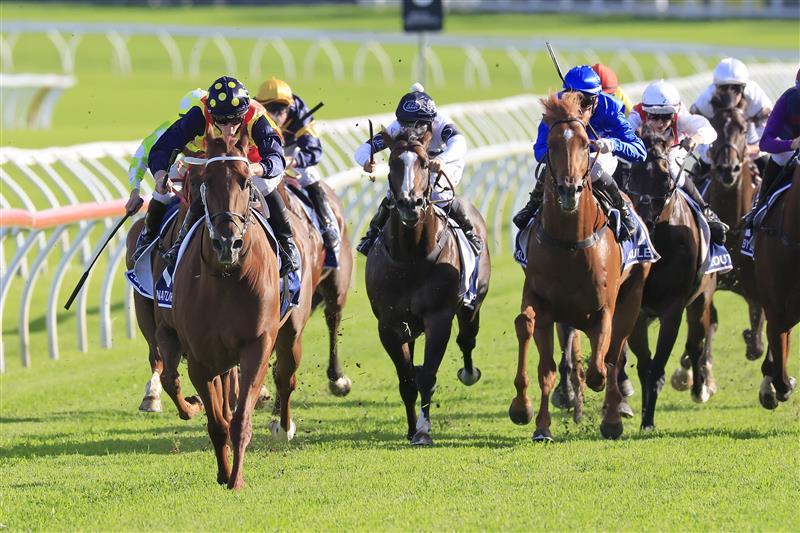 SYDNEY, AUSTRALIA - APRIL 02: James McDonald on Nature Strip wins race 8 the Furphy TJ Smith Stakes during The Star Championships Day 1 at Royal Randwick Racecourse on April 02, 2022 in Sydney, Australia. (Photo by Mark Evans/Getty Images)
