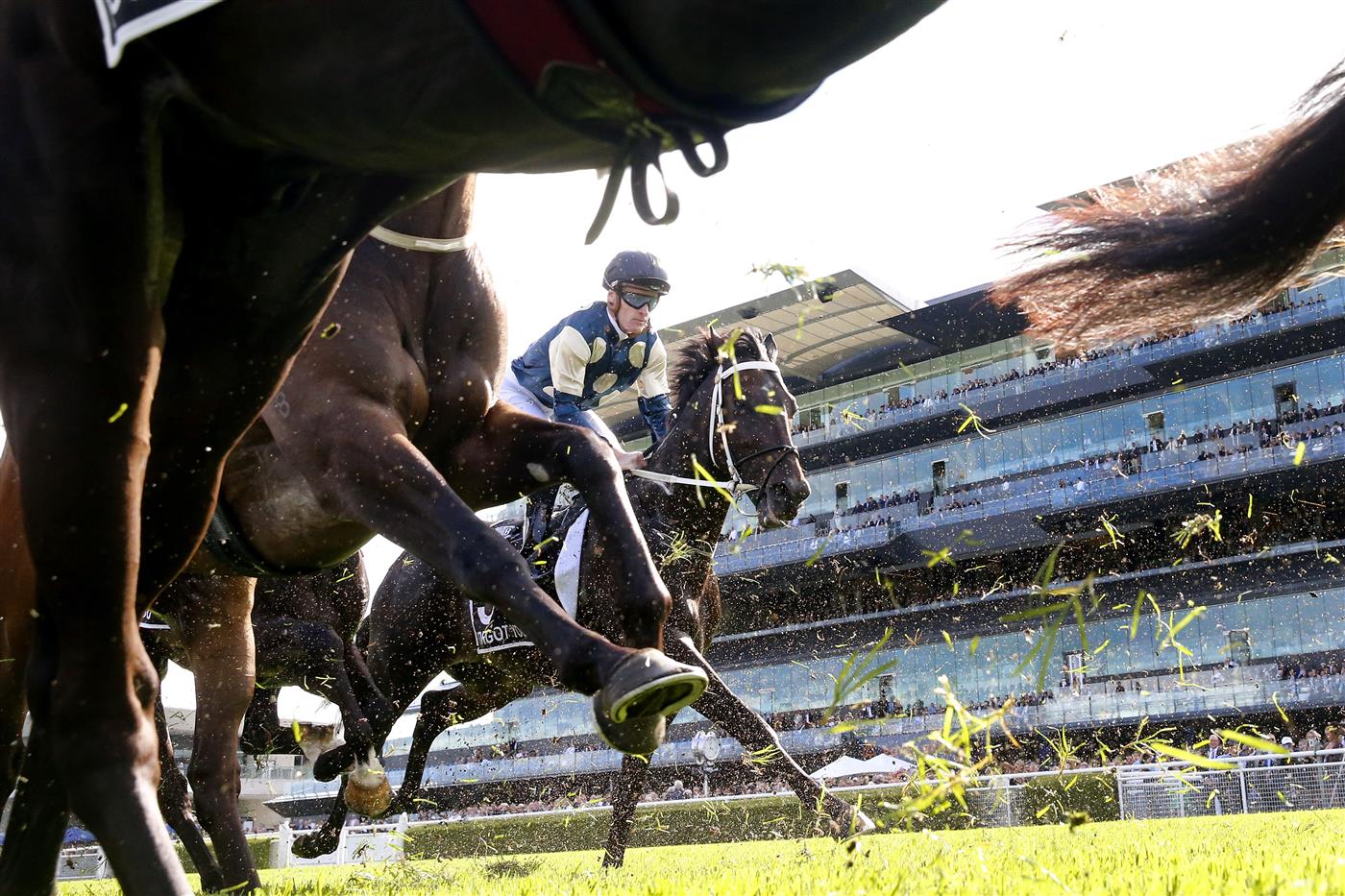 SYDNEY, AUSTRALIA - APRIL 02: Riders and horses go around in the first lap of the Australian Derby during The Star Championships Day 1 at Royal Randwick Racecourse on April 02, 2022 in Sydney, Australia. (Photo by Mark Evans/Getty Images)