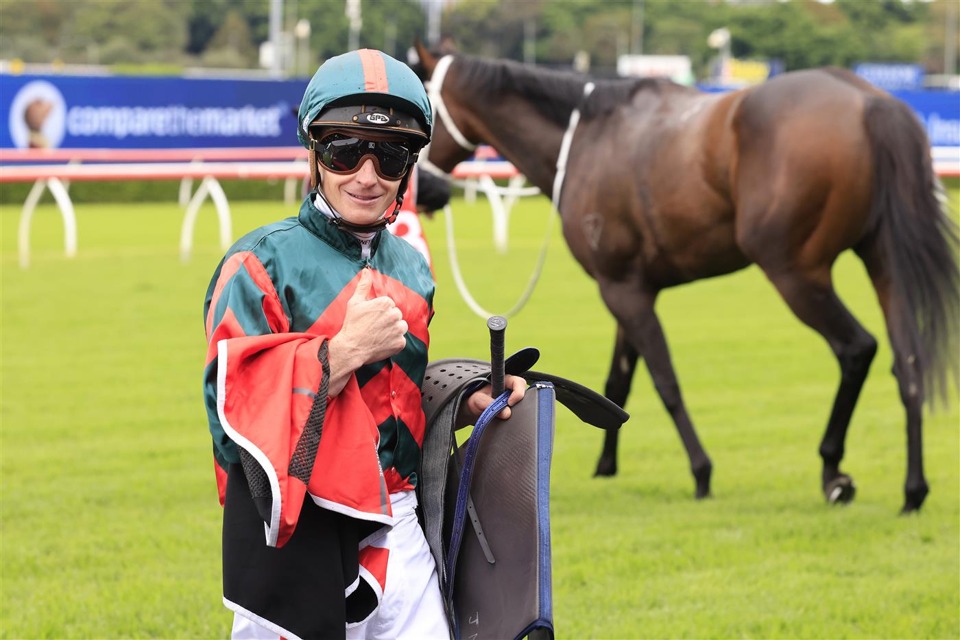 SYDNEY, AUSTRALIA - APRIL 02: James McDonald on Straight Arron returns to scale after winning race 2 the Fujitsu General Carbine club Stakes during The Star Championships Day 1 at Royal Randwick Racecourse on April 02, 2022 in Sydney, Australia. (Photo by Mark Evans/Getty Images)