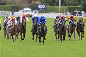 SYDNEY, AUSTRALIA - APRIL 02: Hugh Bowman on Honeycreeper wins race 3 the TAB Adrian Knox Stakes during The Star Championships Day 1 at Royal Randwick Racecourse on April 02, 2022 in Sydney, Australia. (Photo by Mark Evans/Getty Images)