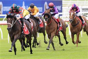 SYDNEY, AUSTRALIA - APRIL 02: James McDonald on Straight Arron wins race 2 the Fujitsu General Carbine club Stakes during The Star Championships Day 1 at Royal Randwick Racecourse on April 02, 2022 in Sydney, Australia. (Photo by Mark Evans/Getty Images)