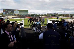 SYDNEY, AUSTRALIA - APRIL 02: John Allen on Hitotsu wins race 7 the Bentley Australian Derbyduring The Star Championships Day 1 at Royal Randwick Racecourse on April 02, 2022 in Sydney, Australia. (Photo by Jenny Evans/Getty Images)