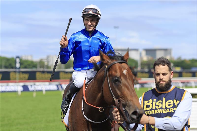 SYDNEY, AUSTRALIA - APRIL 09: Sam Clipperton on Vilana returns to scale after winning race 2 the Bisley Workwear South Pacific Classic during The Championships Day 2, Longines Queen Elizabeth Stakes Day, at Royal Randwick Racecourse on April 09, 2022 in Sydney, Australia. (Photo by Mark Evans/Getty Images)