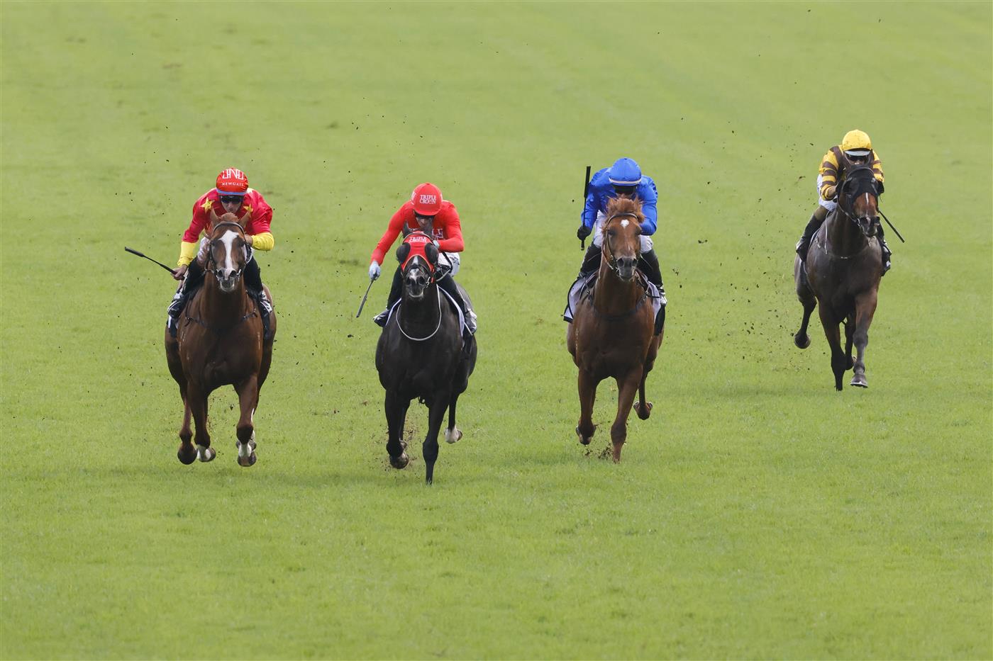 SYDNEY, AUSTRALIA - APRIL 09: Sam Clipperton on Mazu (blinkers) wins race 5 the Arrowfield 3yo Sprint during The Championships Day 2, Longines Queen Elizabeth Stakes Day, at Royal Randwick Racecourse on April 09, 2022 in Sydney, Australia. (Photo by Jenny Evans/Getty Images)