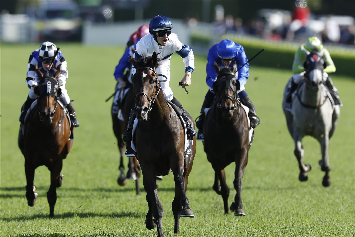 SYDNEY, AUSTRALIA - APRIL 09: Damian Lane on El Patroness wins race 6 the Star Australian Oaks during The Championships Day 2, Longines Queen Elizabeth Stakes Day, at Royal Randwick Racecourse on April 09, 2022 in Sydney, Australia. (Photo by Mark Evans/Getty Images)