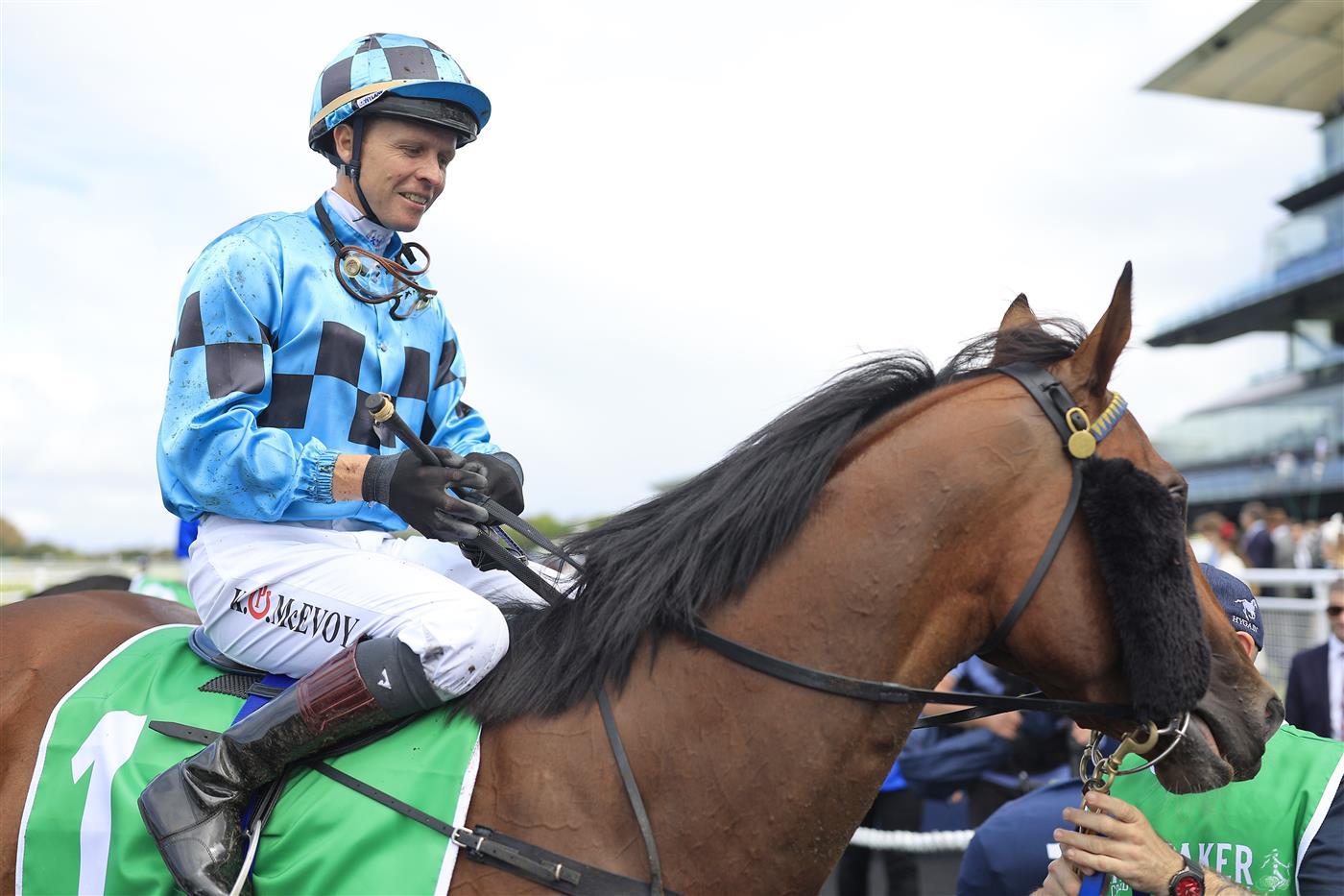 SYDNEY, AUSTRALIA - APRIL 09: Kerrin McEvoy on Williamsburg returns to scale after winning race 1 the Grainshaker Vodka Fernhill Mile during The Championships Day 2, Longines Queen Elizabeth Stakes Day, at Royal Randwick Racecourse on April 09, 2022 in Sydney, Australia. (Photo by Mark Evans/Getty Images)