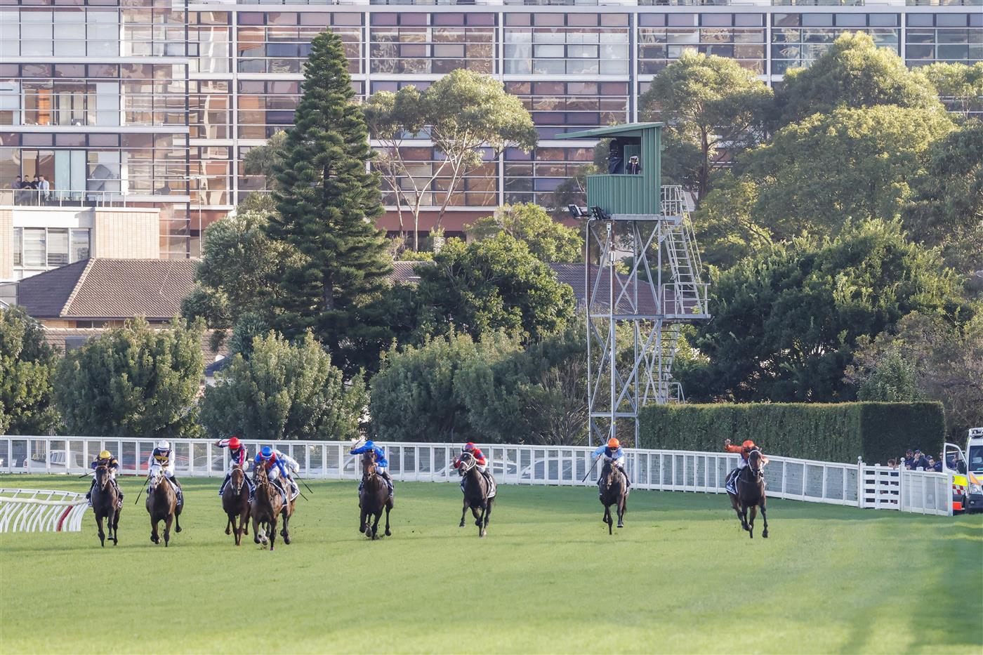 SYDNEY, AUSTRALIA - APRIL 09: Nash Rawiller (R) on Think It over wins race 8 the Longines Queen Elizabeth Stakes during The Championships Day 2, Longines Queen Elizabeth Stakes Day, at Royal Randwick Racecourse on April 09, 2022 in Sydney, Australia. (Photo by Jenny Evans/Getty Images)