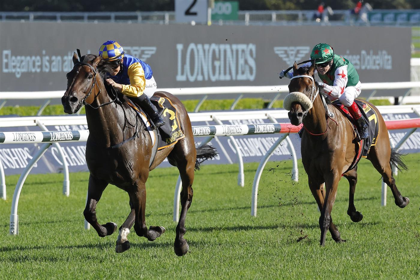 SYDNEY, AUSTRALIA - APRIL 09: Rachel King on Knights Order wins race 7 the Schweppes Sydney Cup during The Championships Day 2, Longines Queen Elizabeth Stakes Day, at Royal Randwick Racecourse on April 09, 2022 in Sydney, Australia. (Photo by Mark Evans/Getty Images)