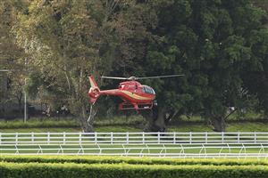 SYDNEY, AUSTRALIA - APRIL 09: A helicopter drys the track ahead of The Championships Day 2, Longines Queen Elizabeth Stakes Day, at Royal Randwick Racecourse on April 09, 2022 in Sydney, Australia. (Photo by Mark Evans/Getty Images)