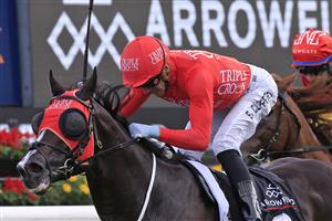 SYDNEY, AUSTRALIA - APRIL 09: Sam Clipperton on Mazu wins race 5 the Arrowfield 3YO Sprint during The Championships Day 2, Longines Queen Elizabeth Stakes Day, at Royal Randwick Racecourse on April 09, 2022 in Sydney, Australia. (Photo by Mark Evans/Getty Images)