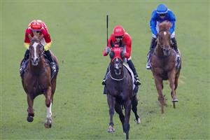 SYDNEY, AUSTRALIA - APRIL 09: Sam Clipperton (R) on Mazu wins race 5 the Arrowfield 3yo Sprint during The Championships Day 2, Longines Queen Elizabeth Stakes Day, at Royal Randwick Racecourse on April 09, 2022 in Sydney, Australia. (Photo by Jenny Evans/Getty Images)