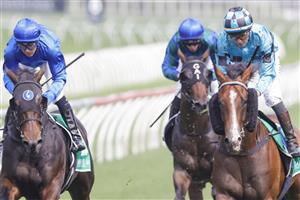 SYDNEY, AUSTRALIA - APRIL 09: Kerrin McEvoy on Williamsburg wins race 1 the Grainshaker Vodka Fernhill Mile during The Championships Day 2, Longines Queen Elizabeth Stakes Day, at Royal Randwick Racecourse on April 09, 2022 in Sydney, Australia. (Photo by Jenny Evans/Getty Images)