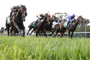 HAWKESBURY, AUSTRALIA - APRIL 30: Rachel King (blue and red) on Exotic Ruby wins race 8 the Pioneer Services Hawkesbury Crown during Hawkesbury Cup Day at Hawkesbury Race Club on April 30, 2022 in Hawkesbury, Australia. (Photo by Jenny Evans/Getty Images)