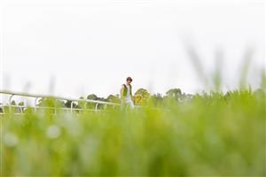 HAWKESBURY, AUSTRALIA - APRIL 30: Sam Clipperton inspects the track ahead of Hawkesbury Cup Day at Hawkesbury Race Club on April 30, 2022 in Hawkesbury, Australia. (Photo by Jenny Evans/Getty Images)