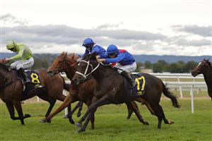 HAWKESBURY, AUSTRALIA - APRIL 30: Tommy Berry on Sacrimony wins race 5 the Living Turf Bm78 Handicap during Hawkesbury Cup Day at Hawkesbury Race Club on April 30, 2022 in Hawkesbury, Australia. (Photo by Jenny Evans/Getty Images)