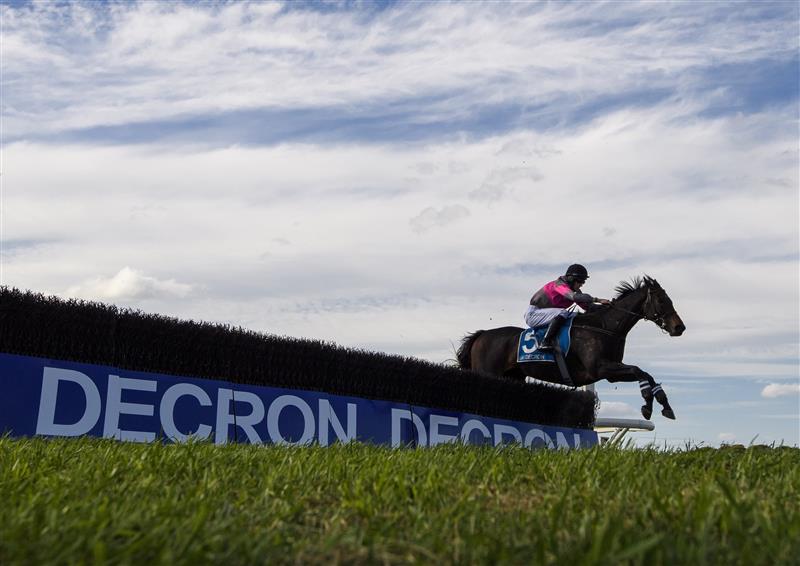 WARRNAMBOOL, AUSTRALIA - MAY 03: Will Gordon riding  Vanguard jumps the last steeple before winning Race 6, the 3yb Fm Brierly Steeplechase, during Brierly Steeplechase day at Warrnambool Racing Club on May 03, 2022 in Warrnambool, Australia. (Photo by Vince Caligiuri/Getty Images)