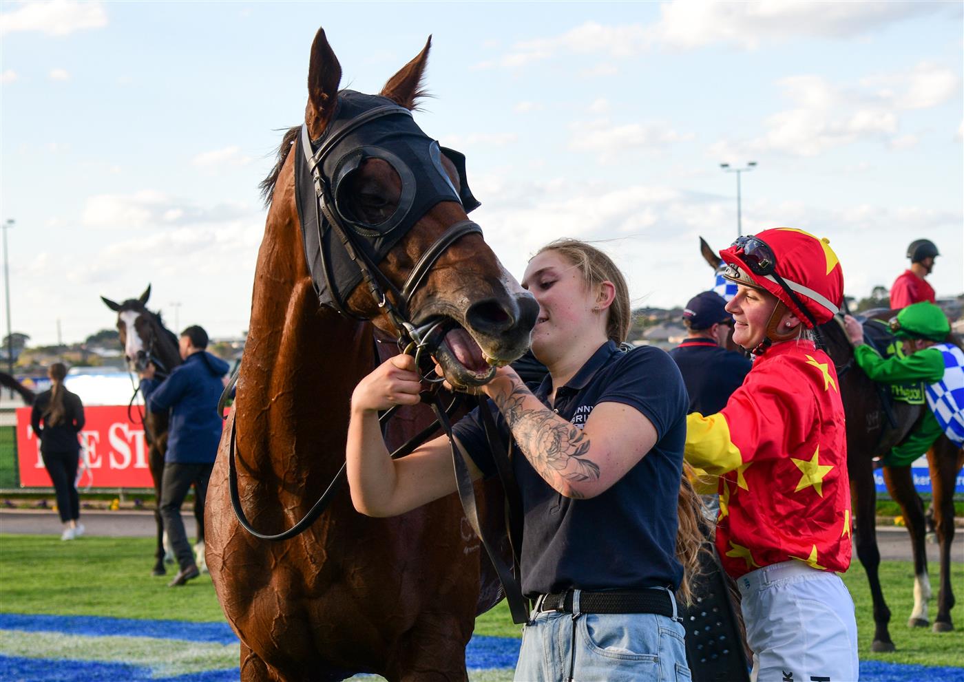 WARRNAMBOOL, AUSTRALIA - MAY 03: Jamie Kah riding Rights of Man after winning Race 10 , the Thoroughbred Club Of Australia Bm64, during Brierly Steeplechase day at Warrnambool Racing Club on May 03, 2022 in Warrnambool, Australia. (Photo by Vince Caligiuri/Getty Images)