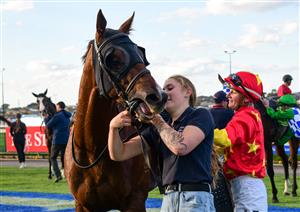 WARRNAMBOOL, AUSTRALIA - MAY 03: Jamie Kah riding Rights of Man after winning Race 10 , the Thoroughbred Club Of Australia Bm64, during Brierly Steeplechase day at Warrnambool Racing Club on May 03, 2022 in Warrnambool, Australia. (Photo by Vince Caligiuri/Getty Images)