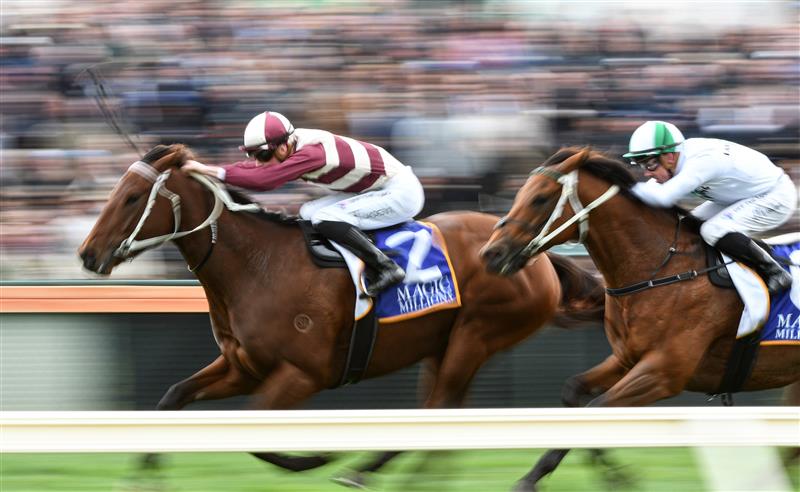 WARRNAMBOOL, AUSTRALIA - MAY 05: Teodore Nugent riding Ashford Street winning Race 3, the The Standard Bm78 Handicap, during Grand Annual day at Warrnambool Racing Club on May 05, 2022 in Warrnambool, Australia. (Photo by Vince Caligiuri/Getty Images)