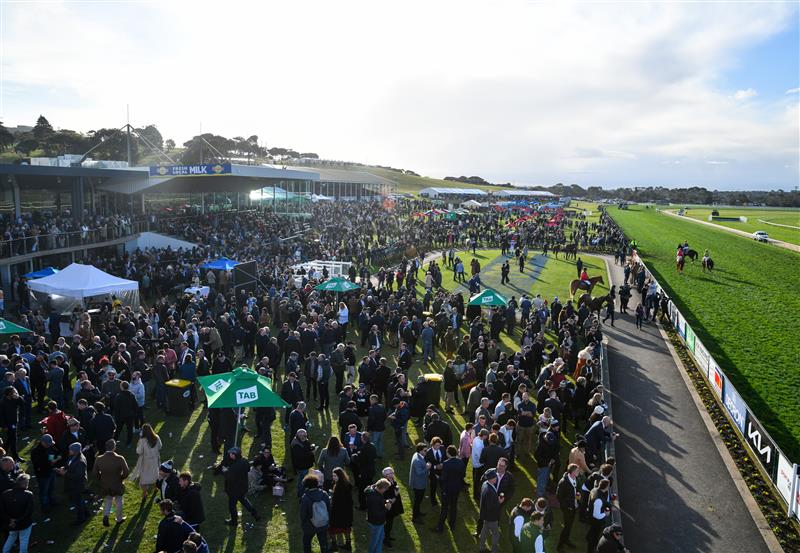 WARRNAMBOOL, AUSTRALIA - MAY 05: General view of crowds after Race 9, the Sungold Milk Warrnambool Cup, during Grand Annual day at Warrnambool Racing Club on May 05, 2022 in Warrnambool, Australia. (Photo by Vince Caligiuri/Getty Images)