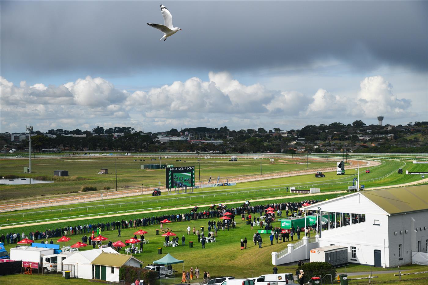 WARRNAMBOOL, AUSTRALIA - MAY 05:  General view of racegoers making their way up the hill during Race 4, Catanach's Jewellers F&M BM70 Handicap during Grand Annual day at Warrnambool Racing Club on May 05, 2022 in Warrnambool, Australia. (Getty)