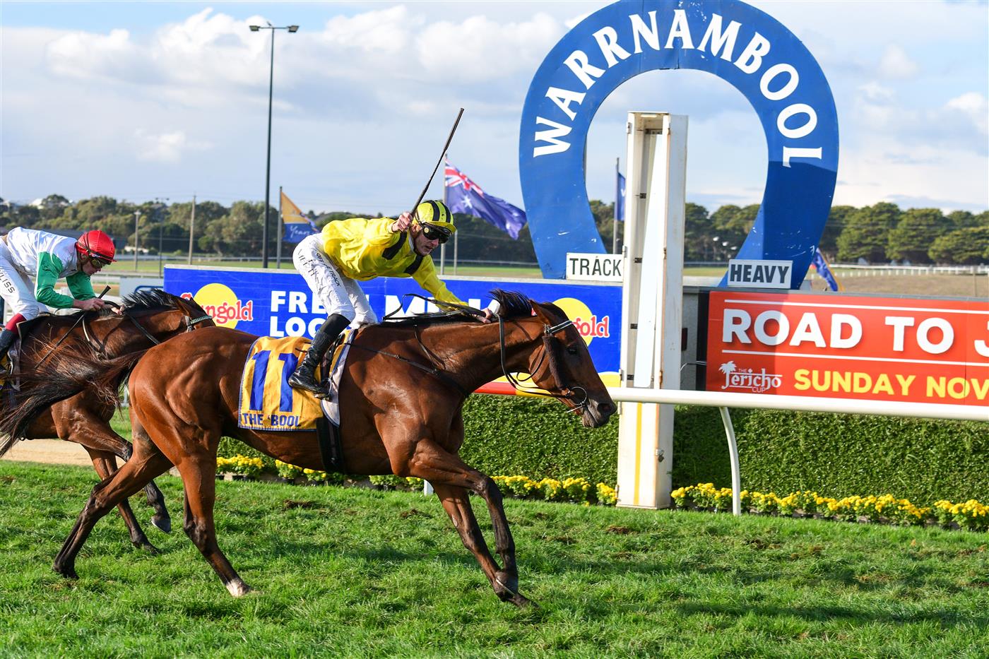WARRNAMBOOL, AUSTRALIA - MAY 05: Beau Mertens riding Witchachar Star winning Race 9, the Sungold Milk Warrnambool Cup, during Grand Annual day at Warrnambool Racing Club on May 05, 2022 in Warrnambool, Australia. (Photo by Vince Caligiuri/Getty Images)