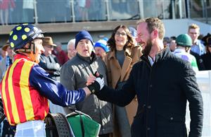 WARRNAMBOOL, AUSTRALIA - MAY 05: Trainer Ciaron Maher and William McCarthy after Heberite won Race 7, the Lyndoch Living Grand Annual Steeplechase, during Grand Annual day at Warrnambool Racing Club on May 05, 2022 in Warrnambool, Australia. (Photo by Vince Caligiuri/Getty Images)