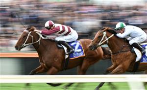 WARRNAMBOOL, AUSTRALIA - MAY 05: Teodore Nugent riding Ashford Street winning Race 3, the The Standard Bm78 Handicap, during Grand Annual day at Warrnambool Racing Club on May 05, 2022 in Warrnambool, Australia. (Photo by Vince Caligiuri/Getty Images)
