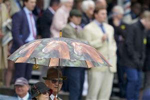 YORK, ENGLAND - MAY 11: Rain falls at York Racecourse on May 11, 2022 in York, England. (Photo by Alan Crowhurst/Getty Images)