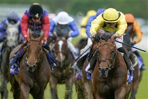YORK, ENGLAND - MAY 11: Tom Marquand riding Gaassee (yellow) win The Sky Bet Race To The Ebor Jorvik Handicap at York Racecourse on May 11, 2022 in York, England. (Photo by Alan Crowhurst/Getty Images)