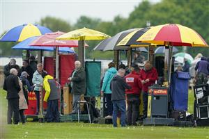 YORK, ENGLAND - MAY 11: Bookmakers in the centre of the course at York Racecourse on May 11, 2022 in York, England. (Photo by Alan Crowhurst/Getty Images)