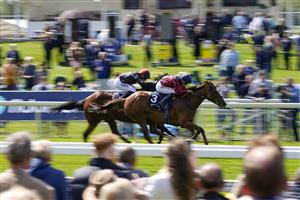 YORK, ENGLAND - MAY 12: Tom Marquand riding Lilac Road (R) win The Al Basti Equiworld Dubai Middleton Fillies