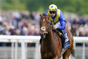 YORK, ENGLAND - MAY 12: Richard Kingscote riding Desert Crown win The Al Basti Equiworld Dubai Dante Stakes at York Racecourse on May 12, 2022 in York, England. (Photo by Alan Crowhurst/Getty Images)