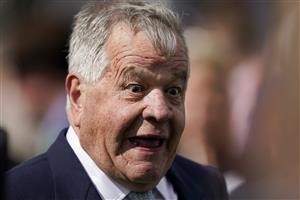 YORK, ENGLAND - MAY 12: A delighted Sir Michael Stoute after his Desert Crown wins The Al Basti Equiworld Dubai Dante Stakes at York Racecourse on May 12, 2022 in York, England. (Photo by Alan Crowhurst/Getty Images)