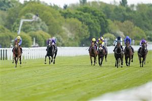 YORK, ENGLAND - MAY 12: Richard Kingscote riding Desert Crown (L) win The Al Basti Equiworld Dubai Dante Stakes at York Racecourse on May 12, 2022 in York, England. (Photo by Alan Crowhurst/Getty Images)