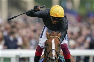 YORK, ENGLAND - MAY 13: Frankie Dettori celebrates victory as he rides Stradivarius to win The Paddy Power Yorkshire Cup Stakes at York Racecourse on May 13, 2022 in York, England. (Photo by Alan Crowhurst/Getty Images)