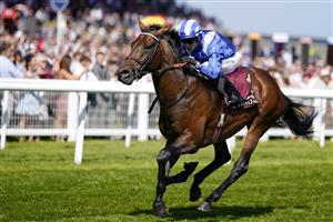 NEWBURY, ENGLAND - MAY 14: Jim Crowley riding Baaeed win The Al Shaqab Lockinge Stakes at Newbury Racecourse on May 14, 2022 in Newbury, England. (Photo by Alan Crowhurst/Getty Images)