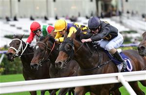 MELBOURNE, AUSTRALIA - MAY 14: Alana Kelly riding Adele Amour winning Race 4, the Leilani Series Heat 1 during Melbourne Racing at Flemington Racecourse on May 14, 2022 in Melbourne, Australia. (Photo by Vince Caligiuri/Getty Images)