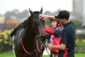 MELBOURNE, AUSTRALIA - MAY 14: Doull after winning Race 1, the Next Generation Sprinters Series Heat 1, during Melbourne Racing at Flemington Racecourse on May 14, 2022 in Melbourne, Australia. (Photo by Vince Caligiuri/Getty Images)