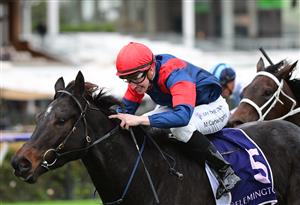 MELBOURNE, AUSTRALIA - MAY 14: Matthew Cartwright riding No Way Ever winning Race 2, the Flemington Fillies Sprint, during Melbourne Racing at Flemington Racecourse on May 14, 2022 in Melbourne, Australia. (Photo by Vince Caligiuri/Getty Images)