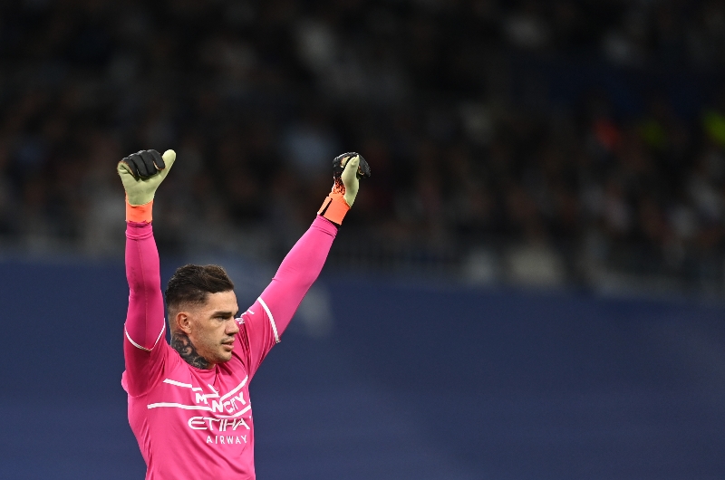 Ederson of Manchester City celebrates