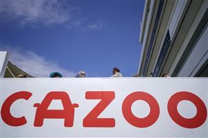EPSOM, ENGLAND - JUNE 03: Cazoo branding during Ladies Day at Epsom Racecourse on June 03, 2022 in Epsom, England. (Photo by Alan Crowhurst/Getty Images)