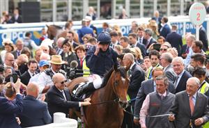 EPSOM, ENGLAND - JUNE 03: Ryan Moore riding Tuesday wins The Cazoo Oaks during Ladies Day at Epsom Racecourse on June 03, 2022 in Epsom, England. (Photo by Andrew Redington/Getty Images)