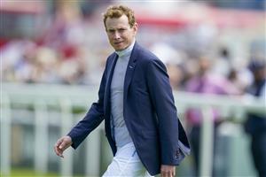 EPSOM, ENGLAND - JUNE 03: Jockey Ryan Moore on the track during Ladies Day at Epsom Racecourse on June 03, 2022 in Epsom, England. (Photo by Alan Crowhurst/Getty Images)