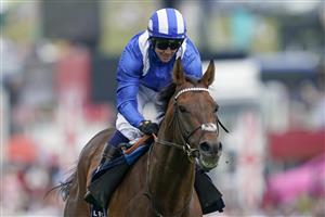 EPSOM, ENGLAND - JUNE 03: Jim Crowley riding Hukum win The Dahlbury Coronation Cup during Ladies Day at Epsom Racecourse on June 03, 2022 in Epsom, England. (Photo by Alan Crowhurst/Getty Images)