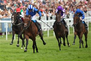 EPSOM, ENGLAND - JUNE 03: Jim Crowley riding Hukum to victory in the Dahlbury Coronation Cup (Group 1) during Ladies Day at Epsom Racecourse on June 03, 2022 in Epsom, England. (Photo by Andrew Redington/Getty Images)
