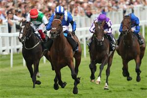 EPSOM, ENGLAND - JUNE 03: Jim Crowley riding Hukum to victory in the Dahlbury Coronation Cup (Group 1) during Ladies Day at Epsom Racecourse on June 03, 2022 in Epsom, England. (Photo by Andrew Redington/Getty Images)