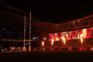 SYDNEY, AUSTRALIA - JUNE 08: A general view of fireworks display prior to game one of the 2022 State of Origin series between the New South Wales Blues and the Queensland Maroons at Accor Stadium on June 08, 2022, in Sydney, Australia. (Photo by Mark Kolbe/Getty Images)