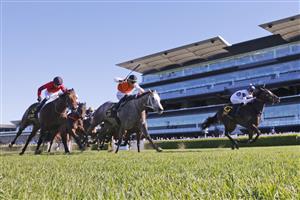 SYDNEY, AUSTRALIA - JUNE 11: Dylan Gibbons on Wingardium (R) wins race 2 the Schweppes Handicap during Sydney Racing at Royal Randwick Racecourse on June 11, 2022 in Sydney, Australia. (Photo by Mark Evans/Getty Images)