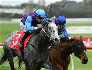 MELBOURNE, AUSTRALIA - JUNE 11: Jordan Childs riding Visinari defeats Thomas Stockdale riding Chief Altony in Race 7, the Ladbrokes Mega Multi Handicap, during Melbourne Racing at Sandown Hillside on June 11, 2022 in Melbourne, Australia. (Photo by Vince Caligiuri/Getty Images)